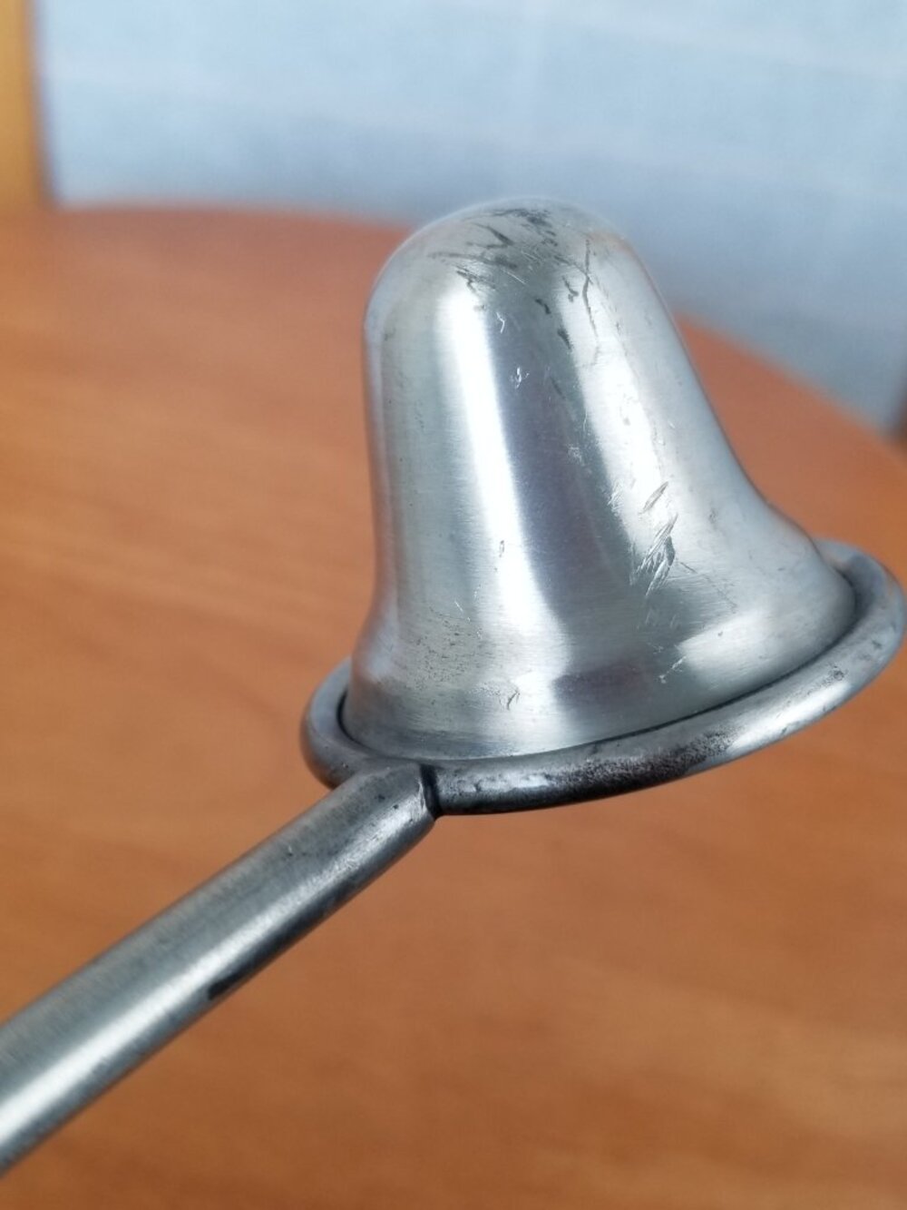 Vintage Wood and Pewter Candle Snuffer 10" Cottage Farmhouse New England